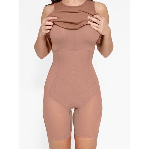 NWT Popilush Shapewear Modal Sleeveless Crew Neck Slimming Maxi Dress Brown L - Picture 3 of 11